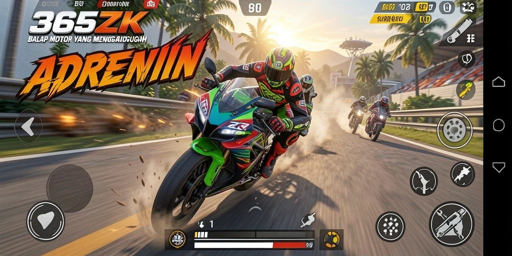 Tampilan gameplay <strong>365ZK</strong> yang seru dalam balap motor.