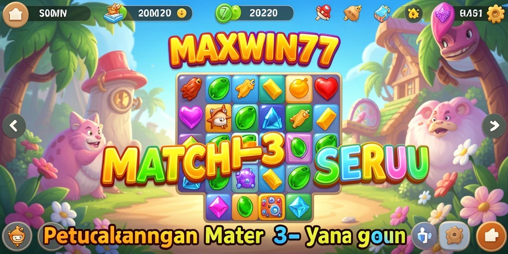 Screenshot gameplay <strong>MAXWIN77</strong> menampilkan aksi pencocokan yang seru dan penuh warna.