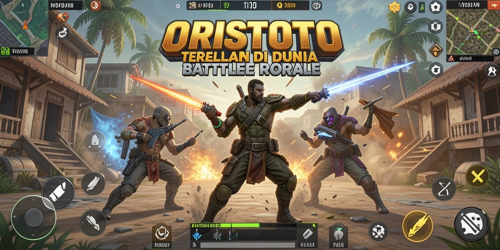 Screenshot gameplay ORISTOTO menampilkan aksi pertarungan Battle Royale.