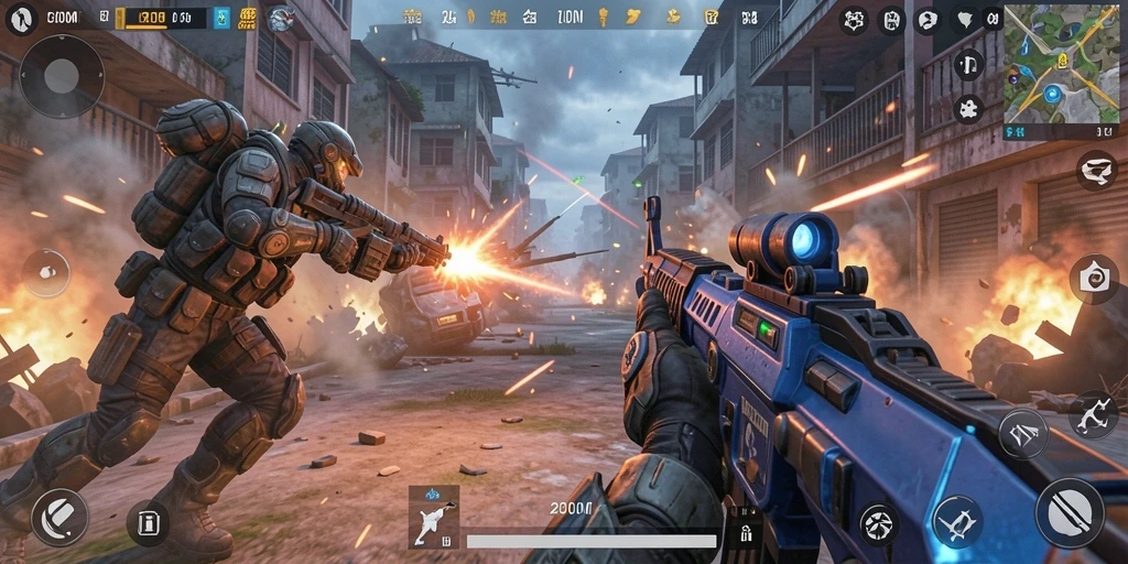 Screenshot gameplay P200M menampilkan aksi dan strategi dalam pertarungan TPS.