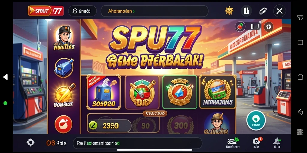 Tampilan gameplay SPBU77 yang menarik dan penuh warna.