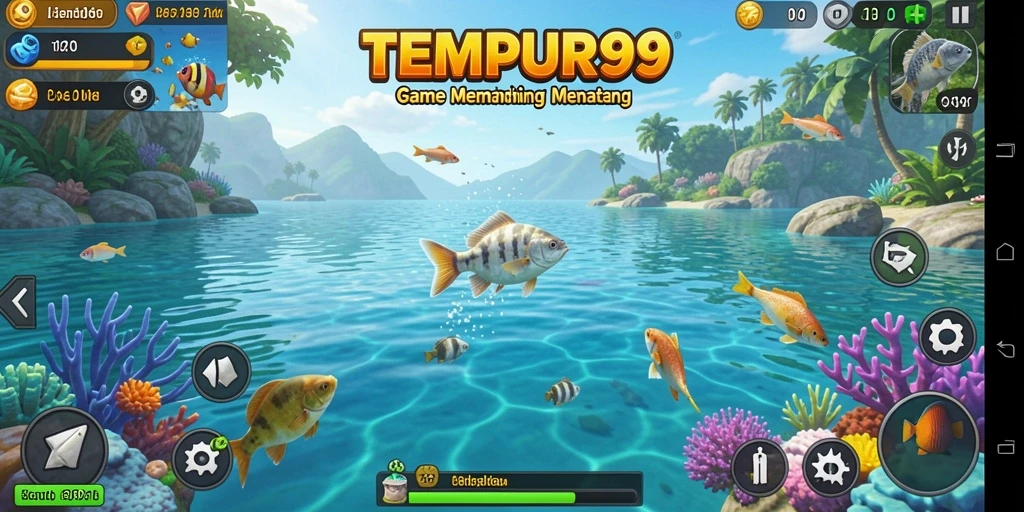 Screenshot gameplay TEMPUR99 menampilkan aksi memancing yang mendebarkan.
